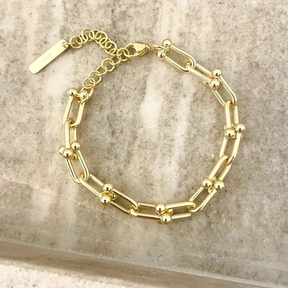 925 Sterling Silver U-Link Bracelet Horseshoe Bracelet Chunky Modern Bracelet - Picture 2 of 10